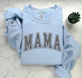 Varsity Mama Sweatshirt with children’s name on sleeve Hippo Boutique