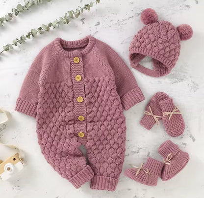 Baby Knit Bodysuit Set with Boots Hat & Mitts Hippo Boutique