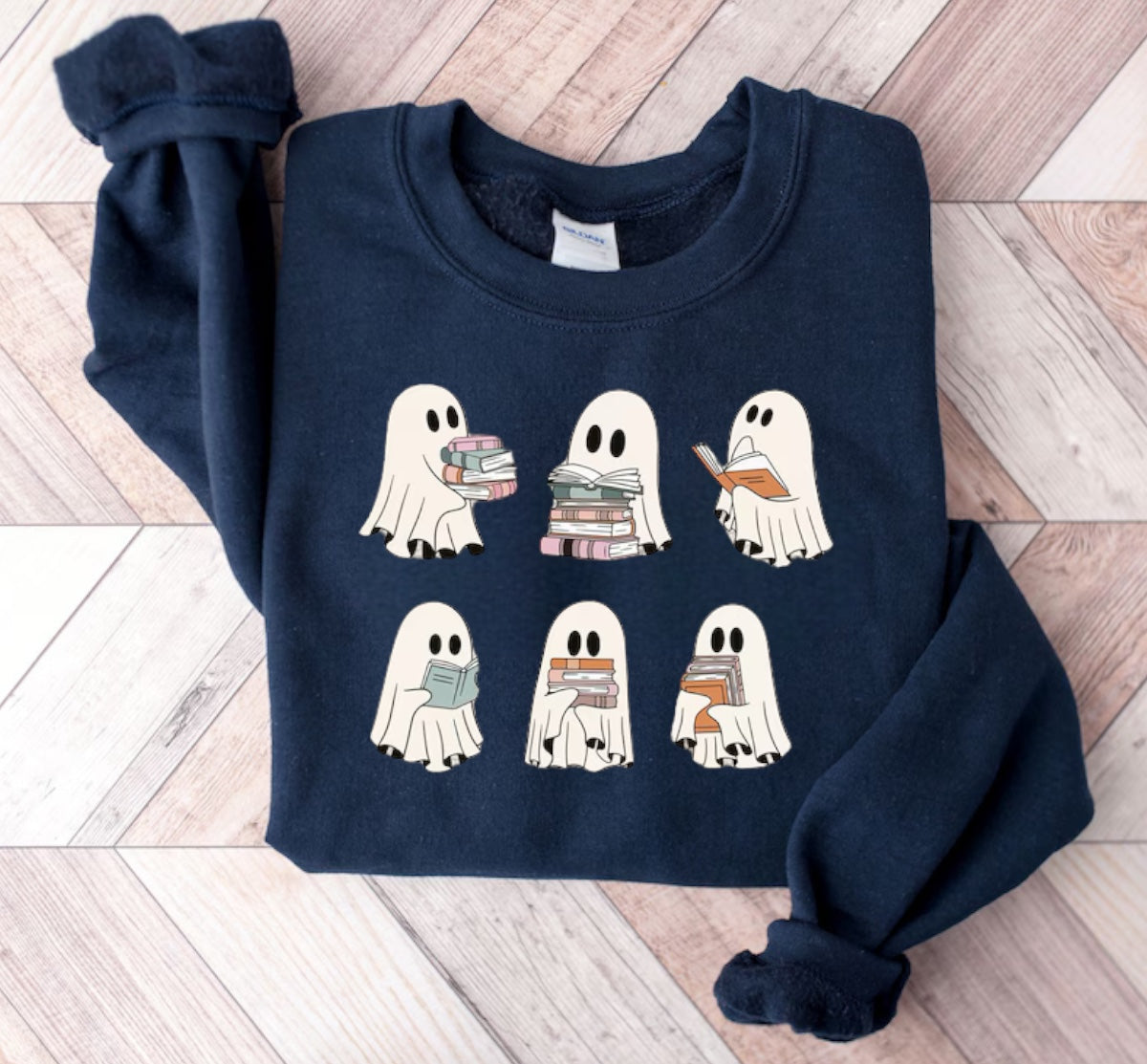 Halloween fleece crewneck Sweatshirts Reading Ghosts Hippo Boutique