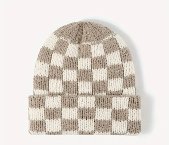 Checkered Print Knit Beanies Hippo Boutique