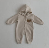 Teddy Hooded Romper Zip Up Bodysuit Hippo Boutique
