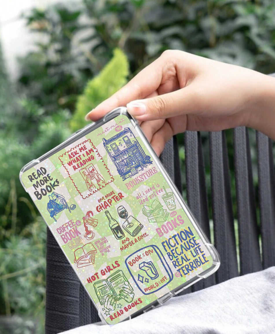 Kindle Insert - Green Checkered Hand Drawn Bookish Hippo Boutique