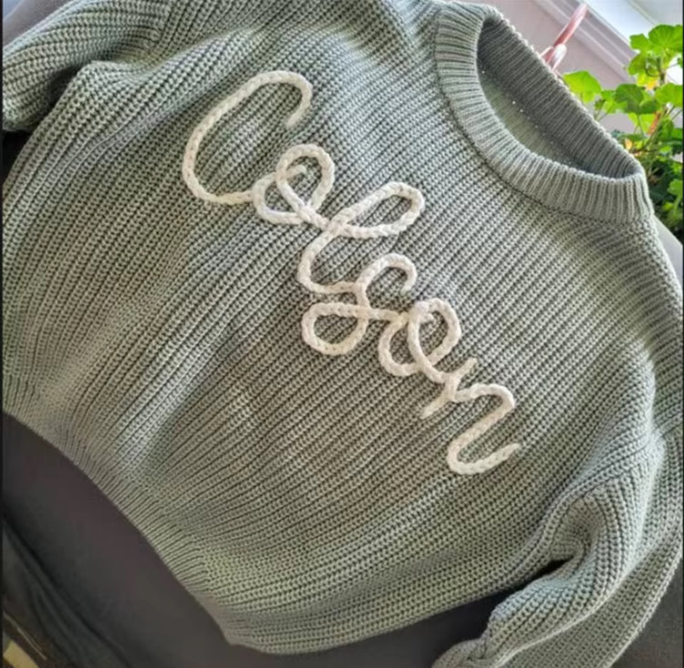 Personalied Name Newborn Baby & Kids Embroidered Knit Sweaters z Hippo Boutique