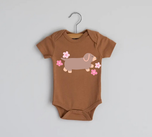 Newborn Baby Bodysuit - Dachshund Floral Hippo Boutique