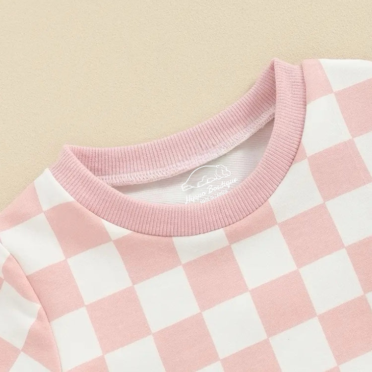 Big Sister Baby and Toddler Checkered t-shirt & shorts outfit Hippo Boutique