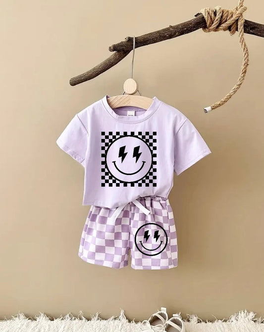 Retro Checkered Smile T-Shirt & Shorts Set Hippo Boutique