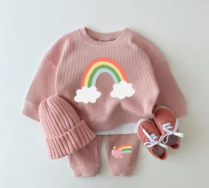 Baby Waffle Knit Jogger Outfit - Rainbow