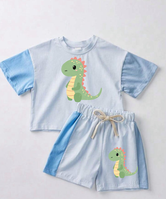 Dino Baby and Kids cotton color block t-shirt & shorts outfit Hippo Boutique