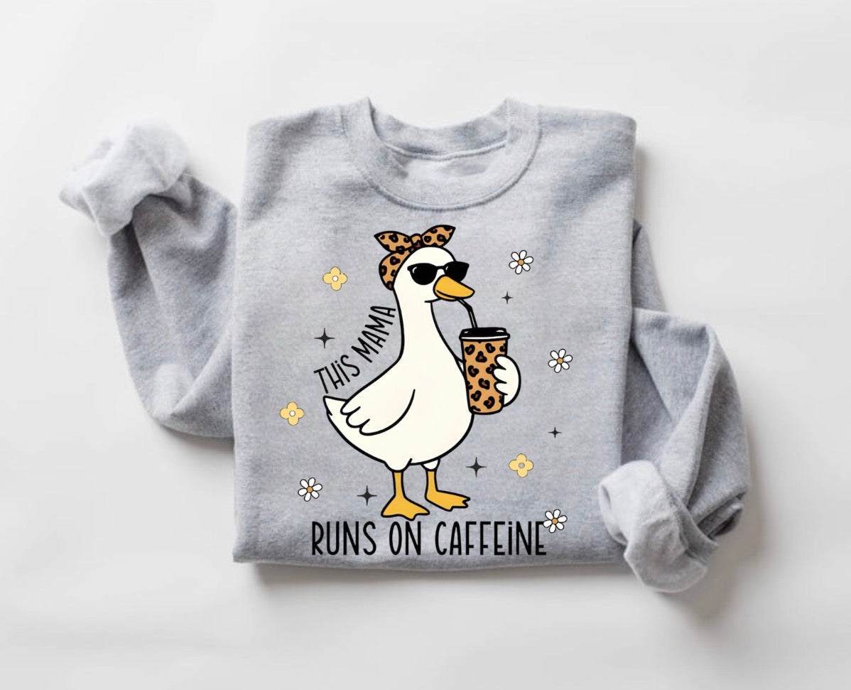 T-Shirts Sweatshirts & Hoodies - This Mama Runs on Caffeine Leopard Goose Hippo Boutique