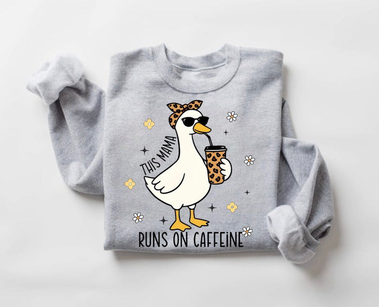 T-Shirts Sweatshirts & Hoodies - This Mama Runs on Caffeine Leopard Goose Hippo Boutique
