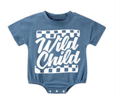 Baby t-shirt Bubble Romper - Wild Child Checkered Hippo Boutique
