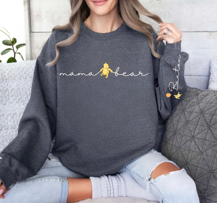 Mama Bear Sweatshirt with children’s name on sleeve Hippo Boutique