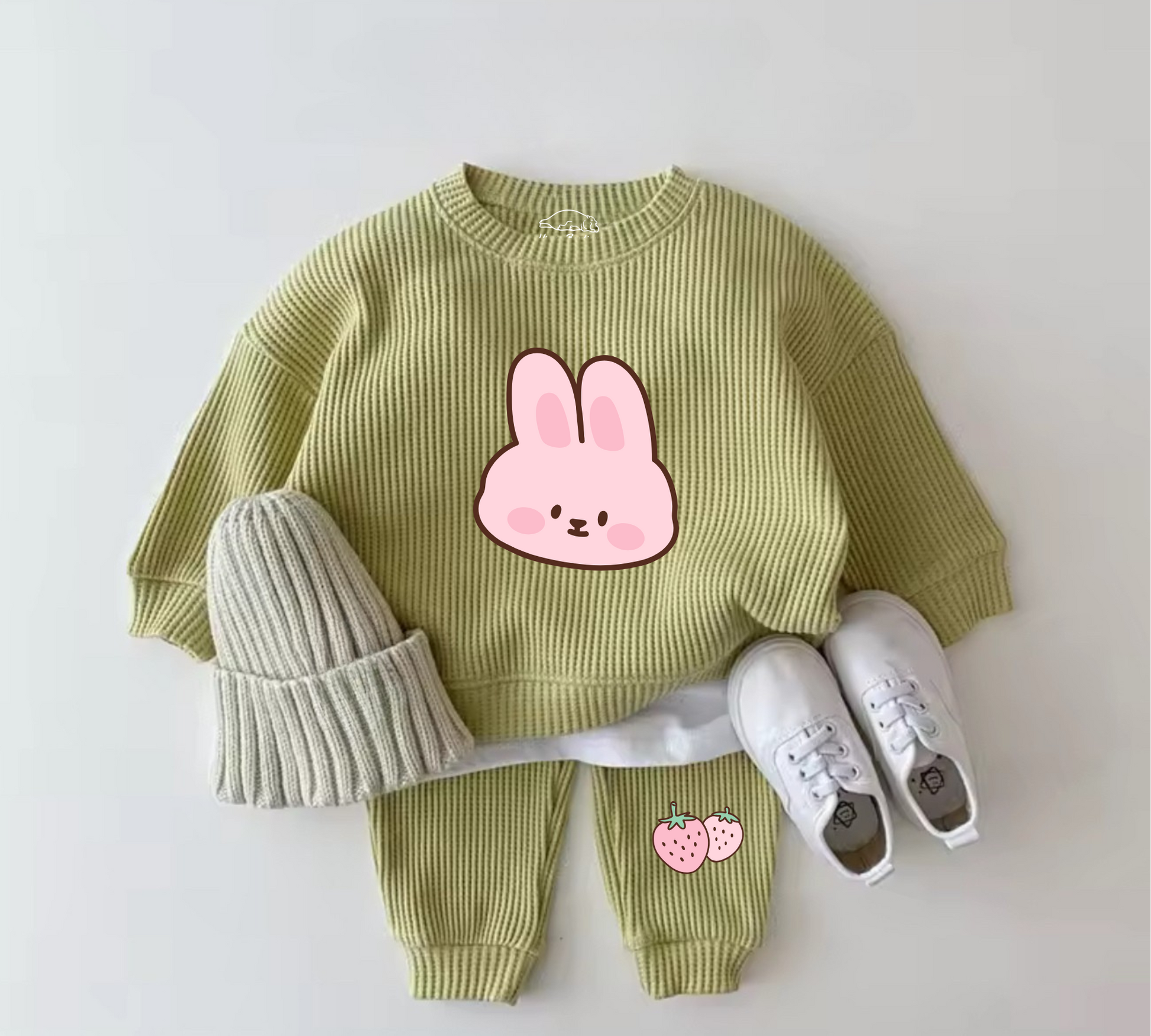 Baby Waffle Knit Jogger Outfit - Bunny Strawberry Hippo Boutique