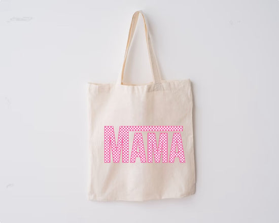 Pink Checkered Mama Tote Bag Hippo Boutique