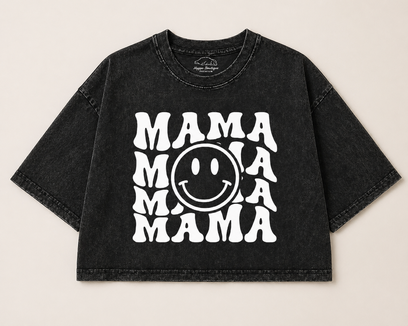 Retro Mama Smile Acid Washed 100% Cotton Oversized Cropped T-Shirts Hippo Boutique