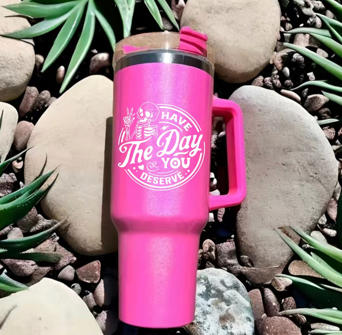 Hot Pink Tumbler With Straw Personalised Tumbler With Handle