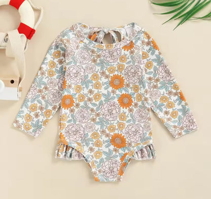 Baby Girl Boho One Piece Rash Guard Swimsuit Hippo Boutique