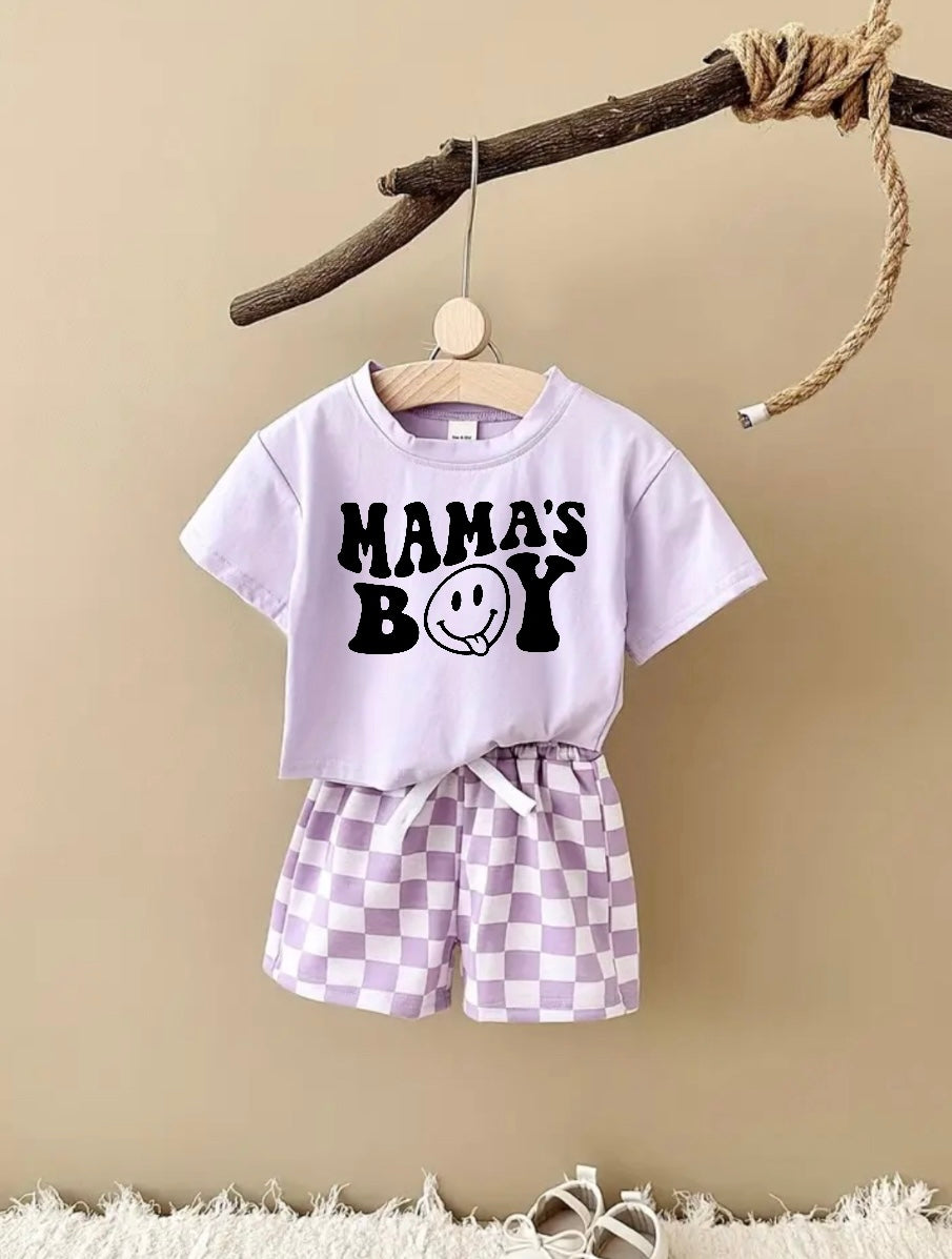 Mama’s Boy T-Shirt & Checkered Shorts Set Hippo Boutique