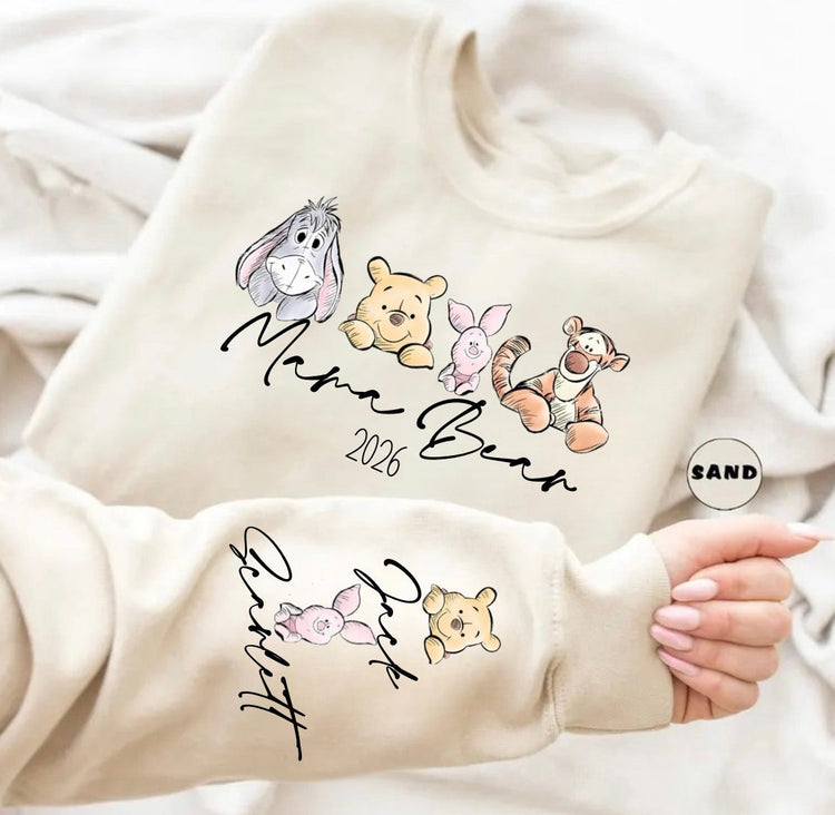 Canadian Canada Custom Mama Pooh Bear Sweatshirt with children’s name on sleeve Hippo Boutique 