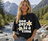 Oversized Washed Cropped T-Shirts - One Day at a time Hippo Boutique
