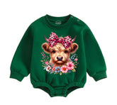 Soft warm fleece Leopard Highland Cow Oversized Sweatshirt Romper Hippo Boutique