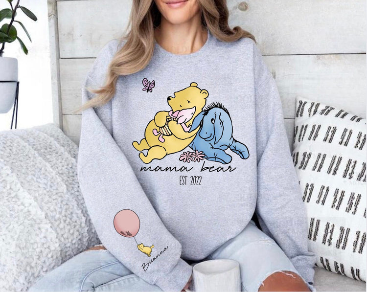 Custom Mama Bear Sweatshirt with children’s name on sleeve Hippo Boutique