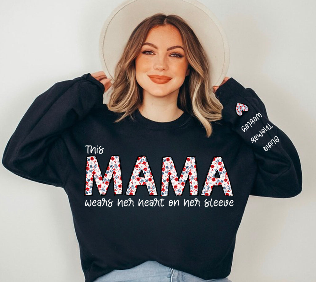 Custom Floral Mama Sweatshirt with children’s name on sleeve Hippo Boutique