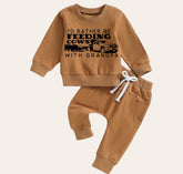 Feeding cows with grandpa Baby Outfit set sweatshirt and pants Hippo Boutique