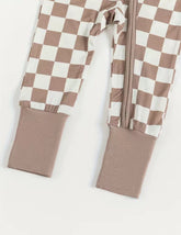 Sand Checkered Long Sleeve Bamboo Bodysuit Hippo Boutique
