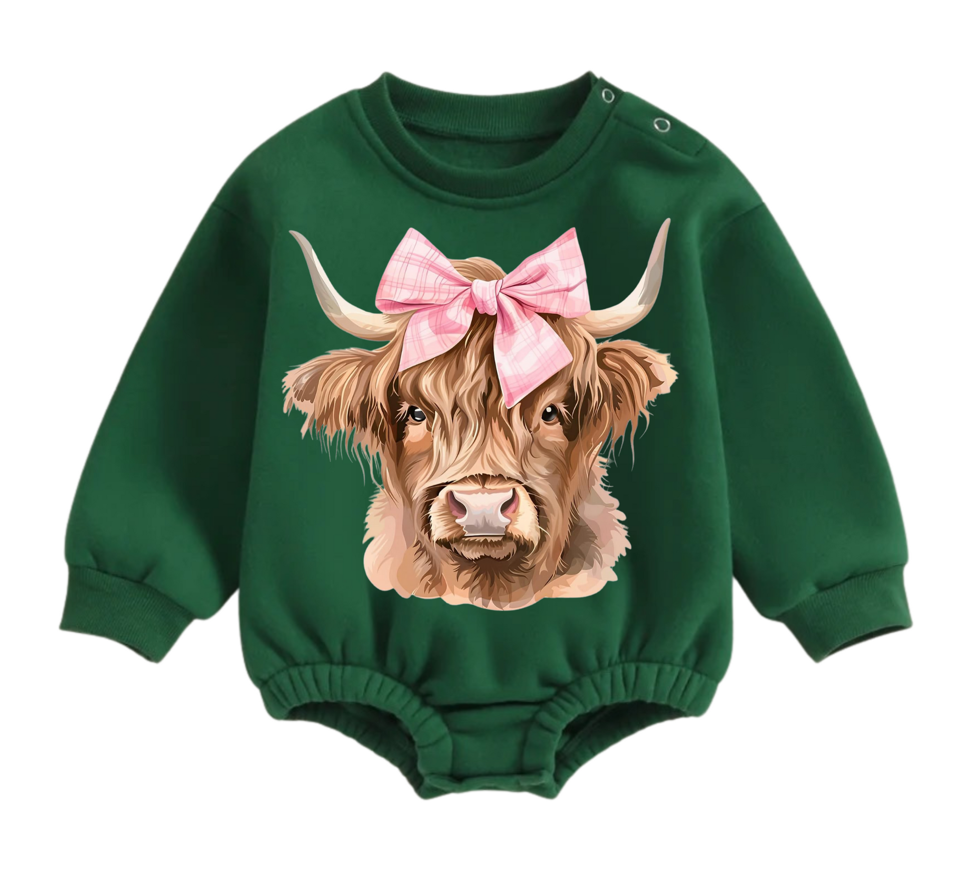 Fleece pink bow highland cow Baby Oversized Sweatshirt Bodysuit Hippo Boutique