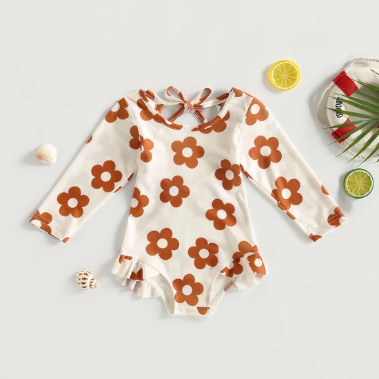 Baby Girl Boho Floral One Piece Rash Guard Swimsuit Hippo Boutique