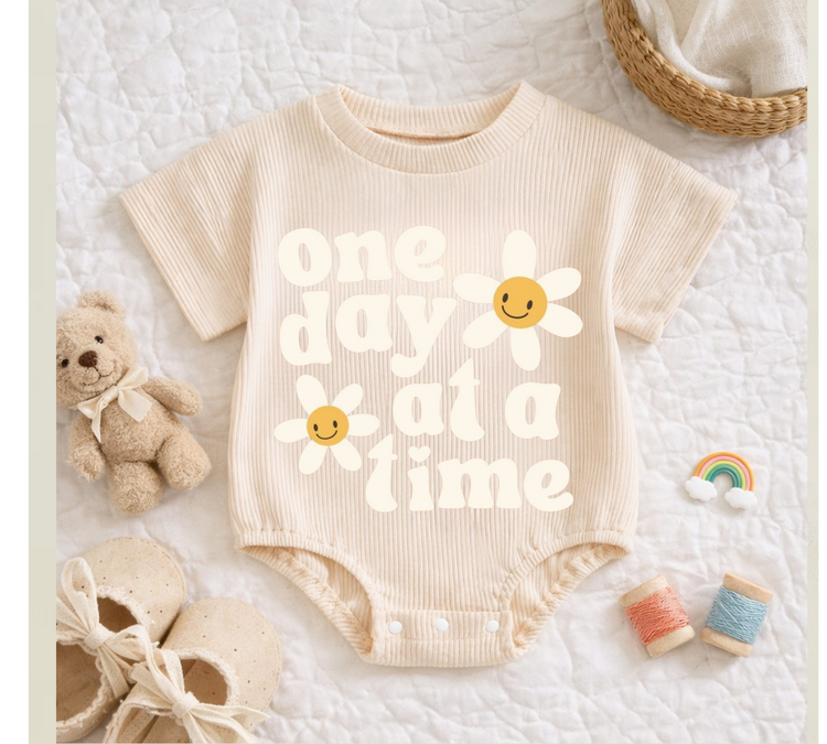 Baby romper tshirt bodysuit - One day at a time Hippo Boutique