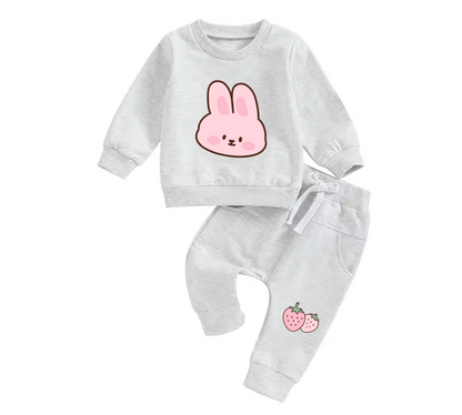 Newborn Baby 2 Piece Outfit Solid Color Long Sleeve Sweatshirt and Elastic Pants Set for Infant Fall Clothes