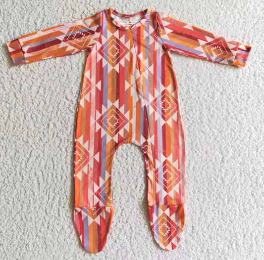 Baby aztec boho Cotton Romper Bodysuit with footsies