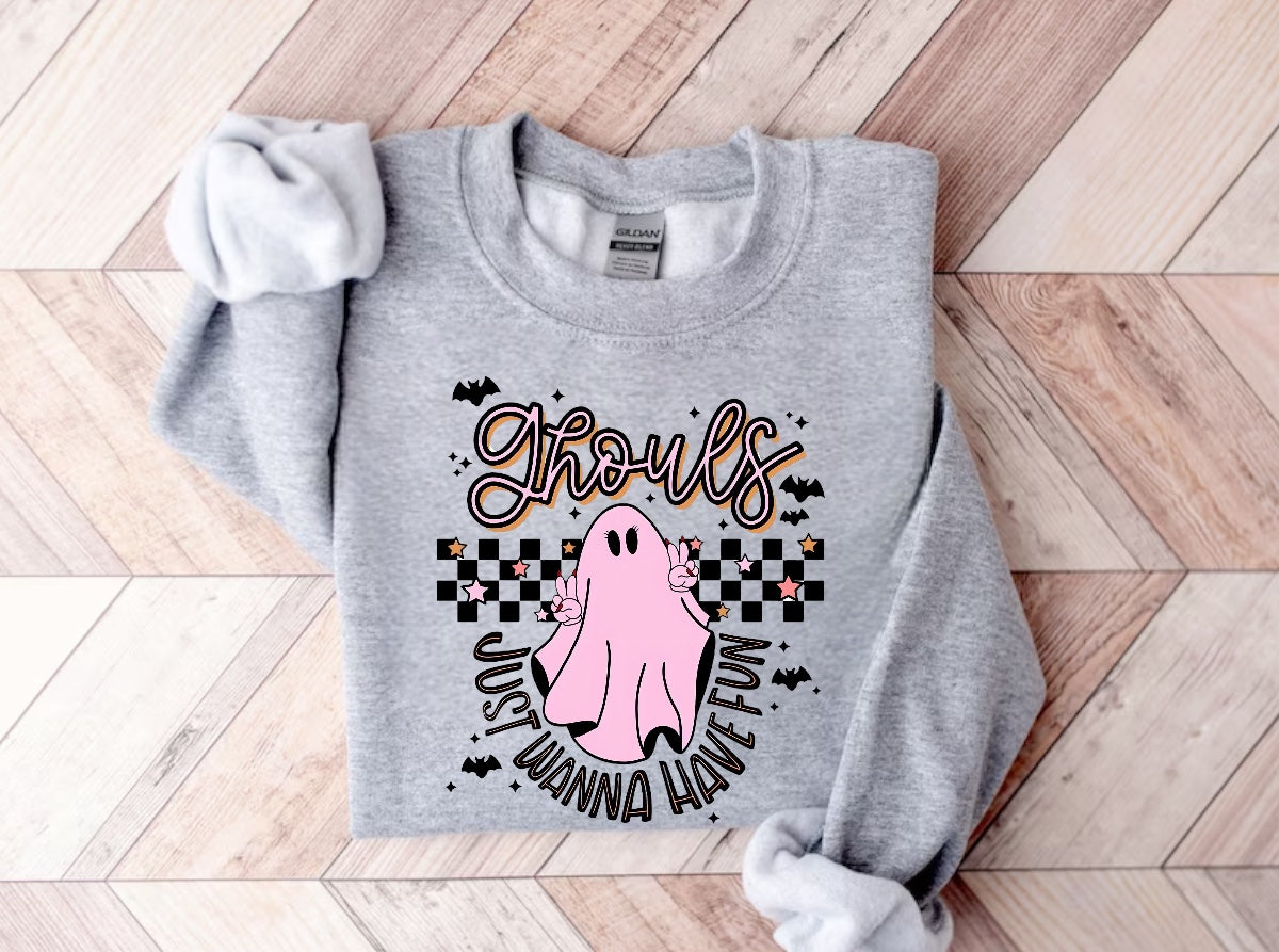 Ghouls Just Halloween Wanna Have Fun Women’s fleece crewneck Sweatshirts Hippo Boutique
