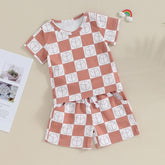 Checkered print waffle knit Baby and Toddler t-shirt & shorts outfit Hippo Boutique