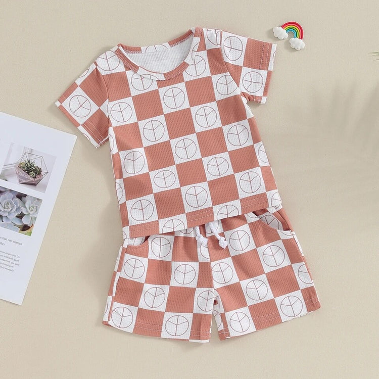 Checkered print waffle knit Baby and Toddler t-shirt & shorts outfit Hippo Boutique