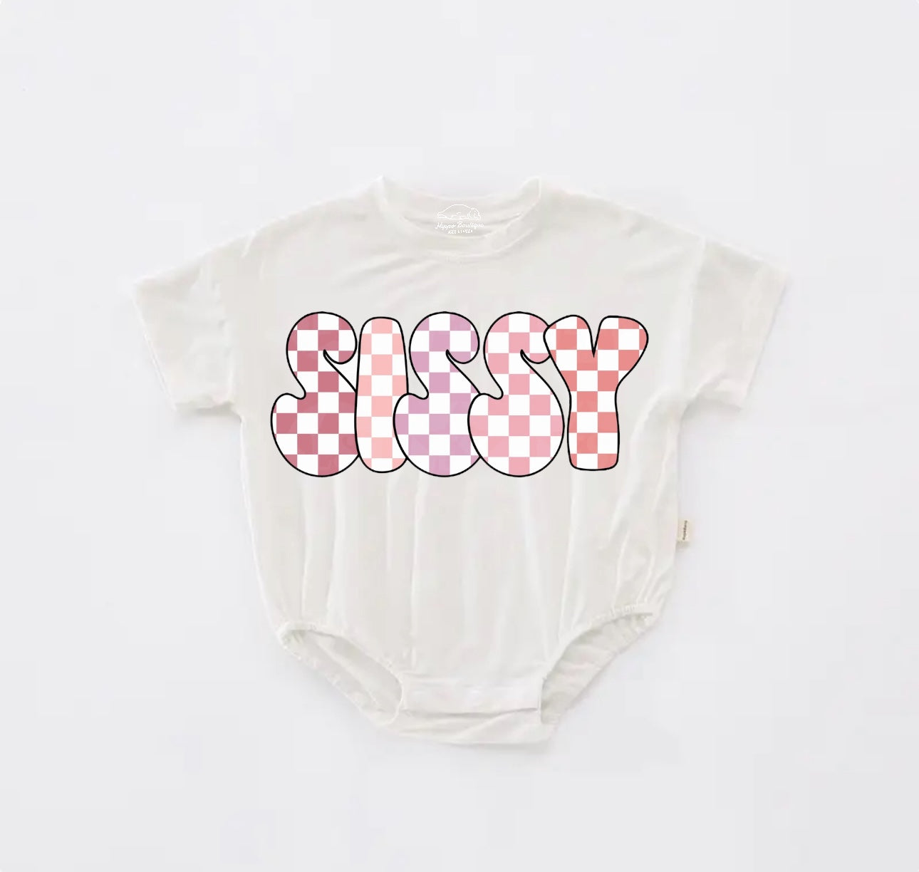 Checkered Sissy Baby Girl t-shirt Bubble Romper Hippo Boutique