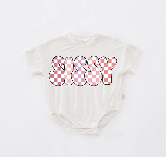 Checkered Sissy Baby Girl t-shirt Bubble Romper Hippo Boutique