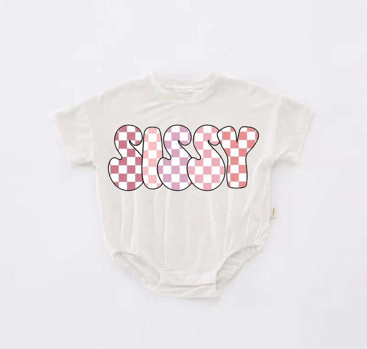 Checkered Sissy Baby Girl t-shirt Bubble Romper Hippo Boutique
