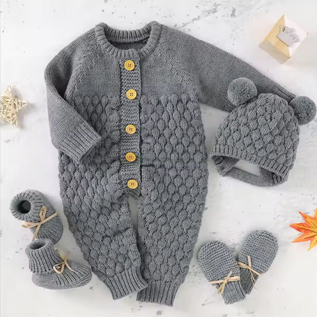 Baby Knit Bodysuit Set with Boots Hat & Mitts Hippo Boutique