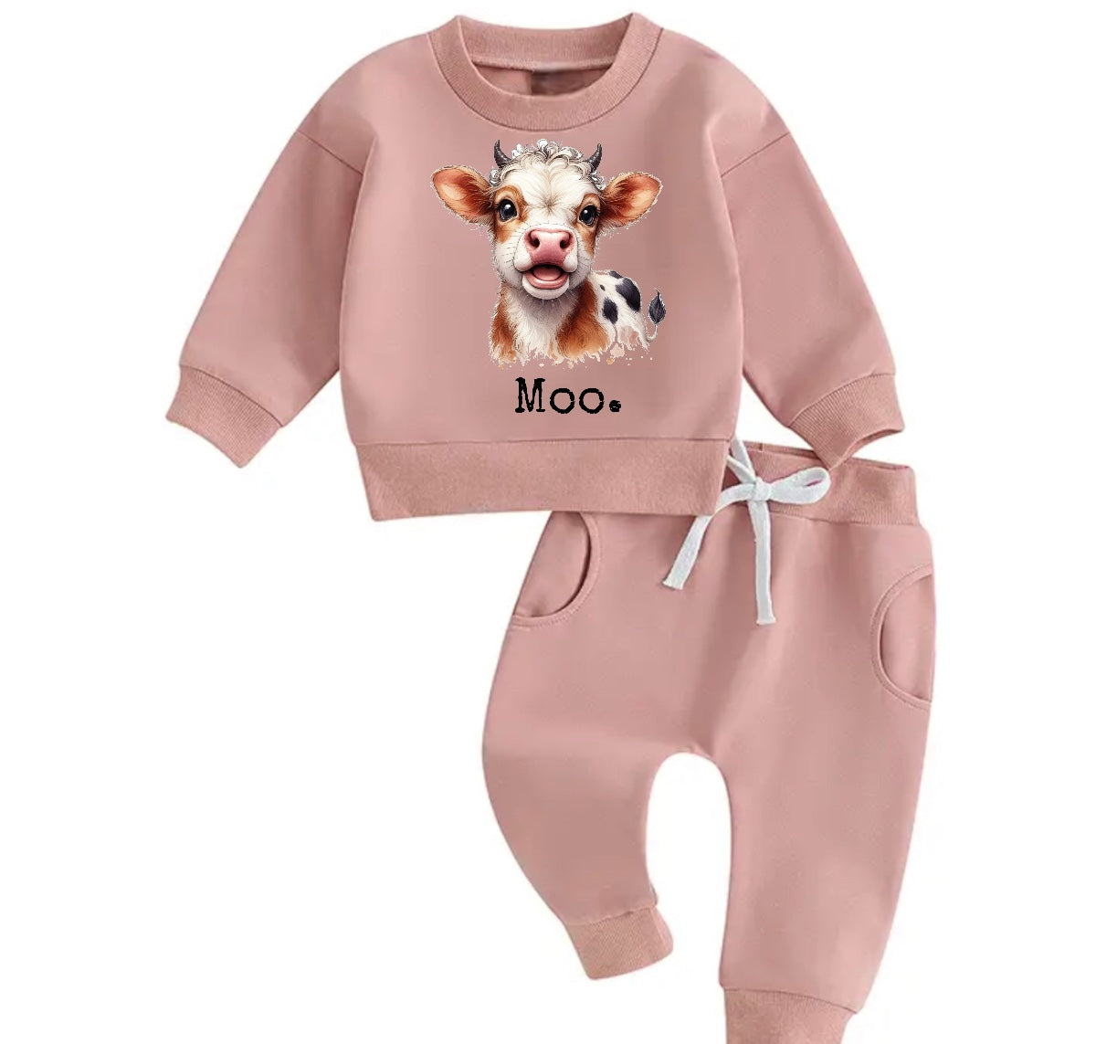 Moo Cow Baby Outfit set sweatshirt and pants Hippo Boutique
