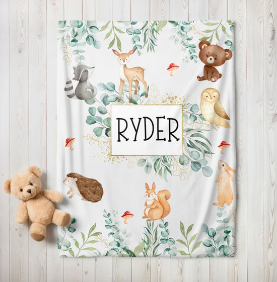 Forest Animals Baby Name Blanket Custom Hippo Boutique
