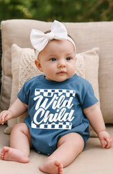 Baby t-shirt Bubble Romper - Wild Child Checkered Hippo Boutique