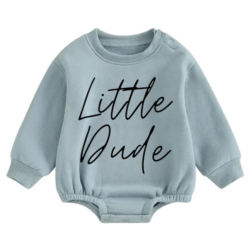 Soft warm little dude fleece Baby Boy Oversized Sweatshirt Romper Hippo Boutique