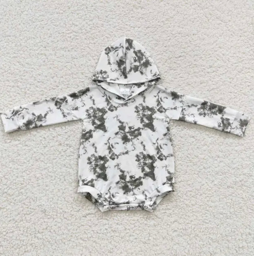 Black Tie Dye Hooded Bubble Romper Hippo Boutique