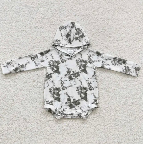 Black Tie Dye Hooded Bubble Romper Hippo Boutique