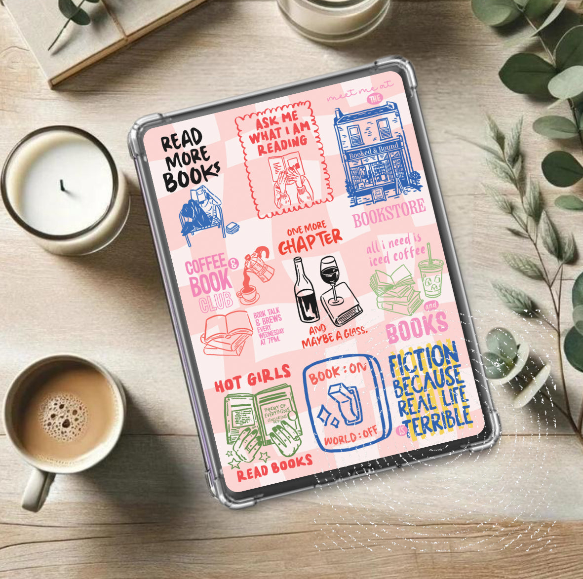 Kindle Insert - Green Checkered Hand Drawn Bookish Hippo Boutique