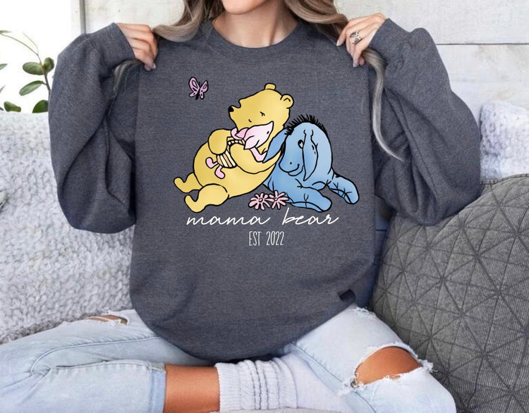 Custom Mama Bear Sweatshirt with children’s name on sleeve Hippo Boutique