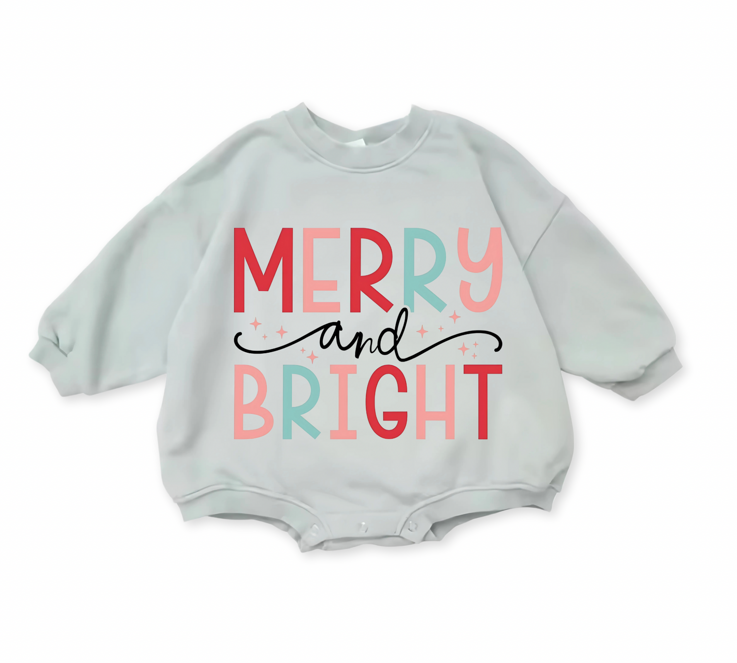 Merry & Bright Christmas baby Oversized Sweatshirt Romper Hippo Boutique